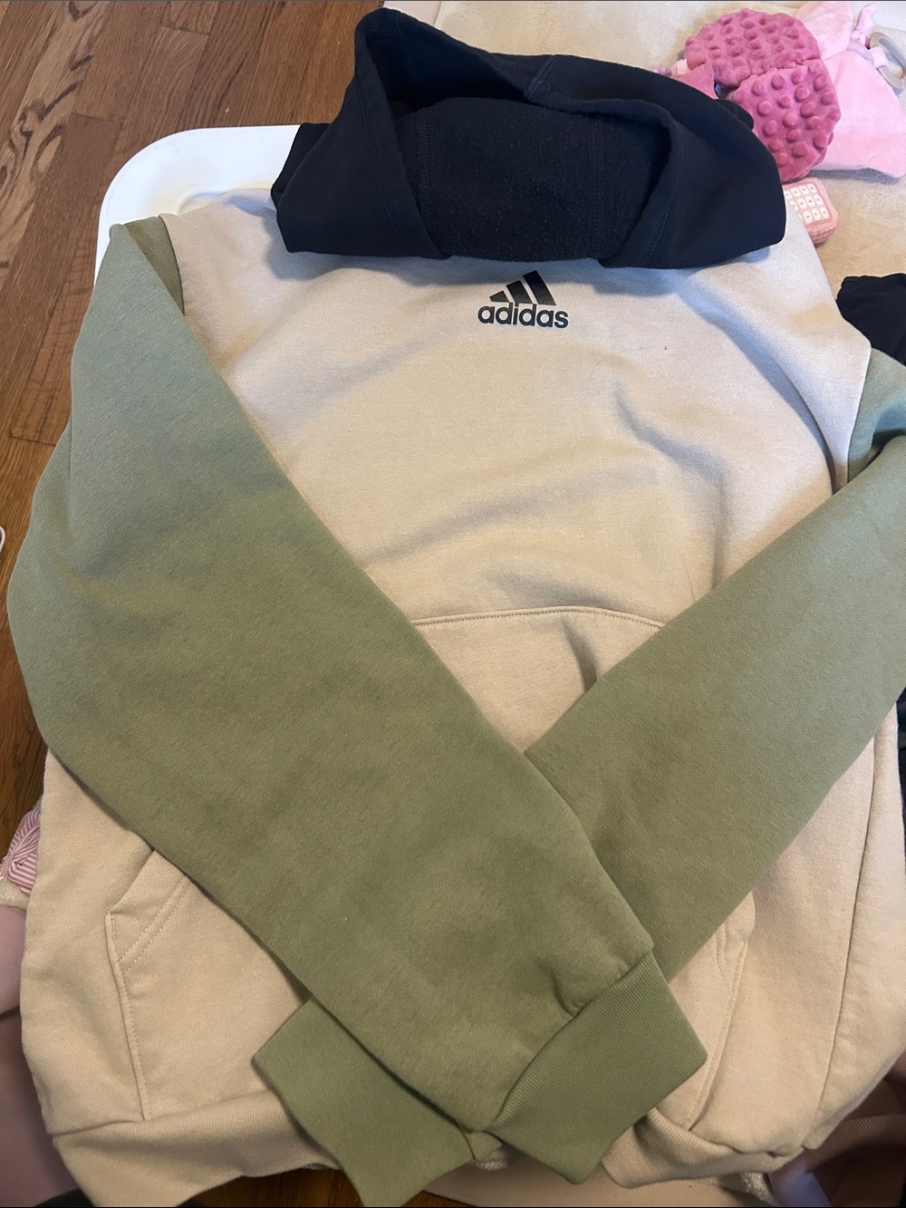 adidas Colorblock Hoodie in Cream, Olive and Black